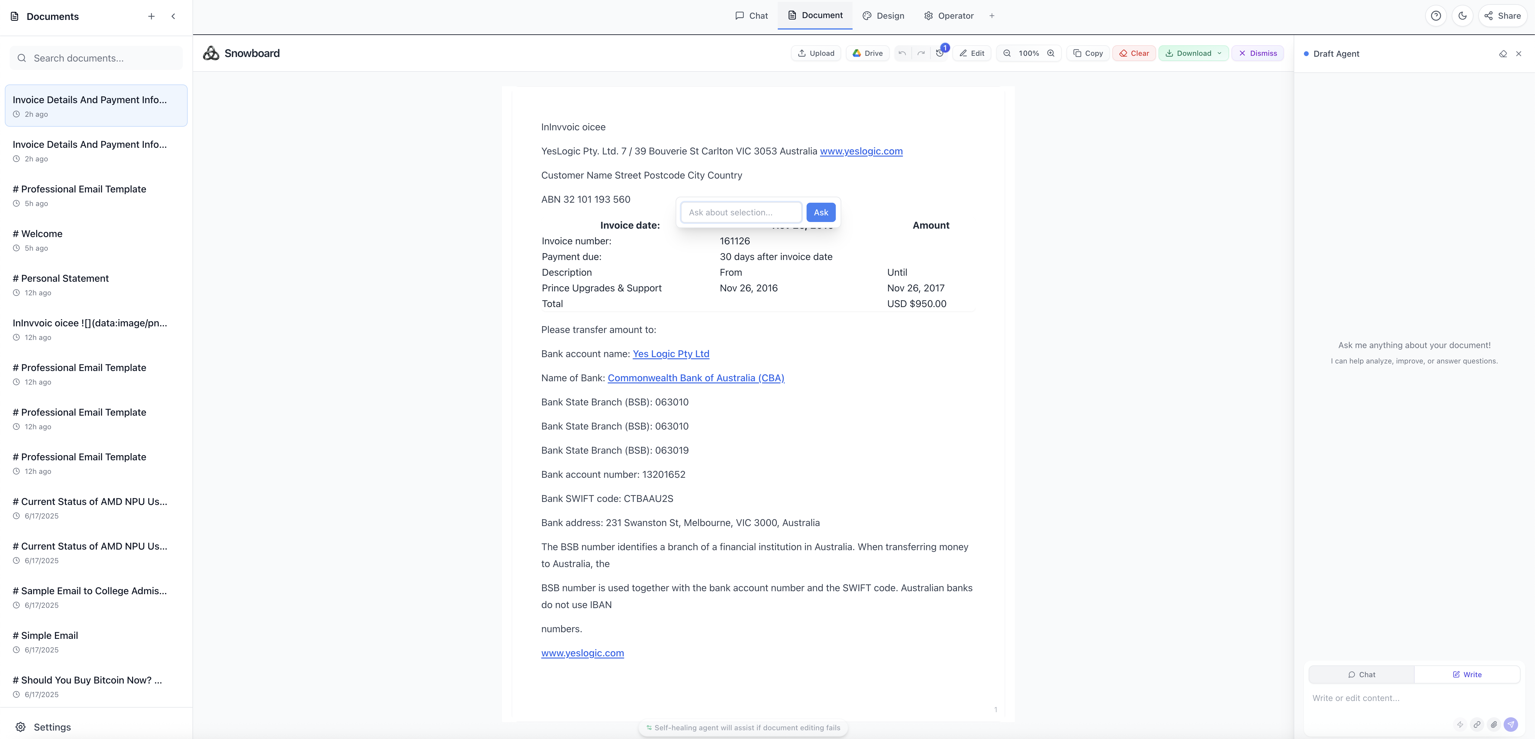 Writing Agent creating enterprise content